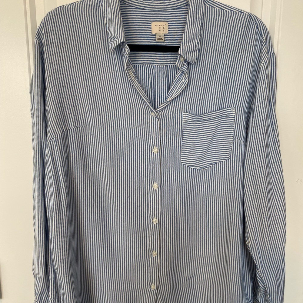 Blue and white button up